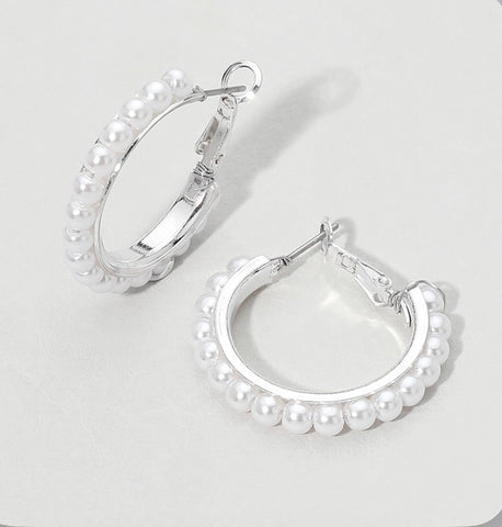 Silver Pearl Hoop Earrings