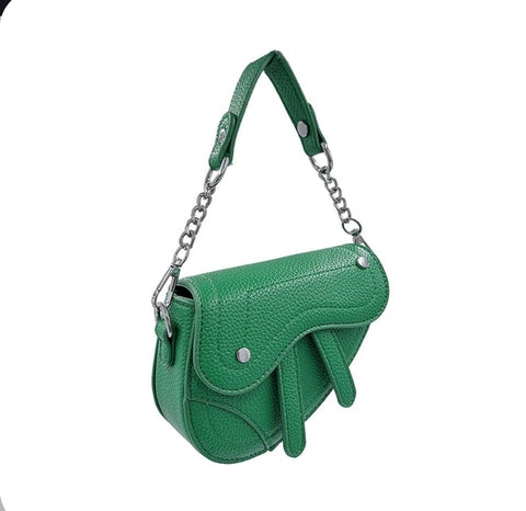 Green Faux Leather Mini Saddle Shoulder Crossbody Bag