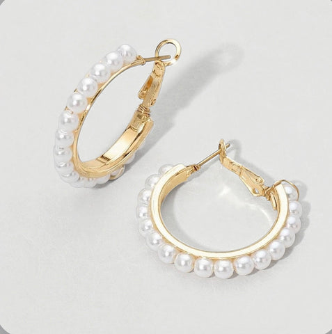 Gold Pearl Hoop Earrings