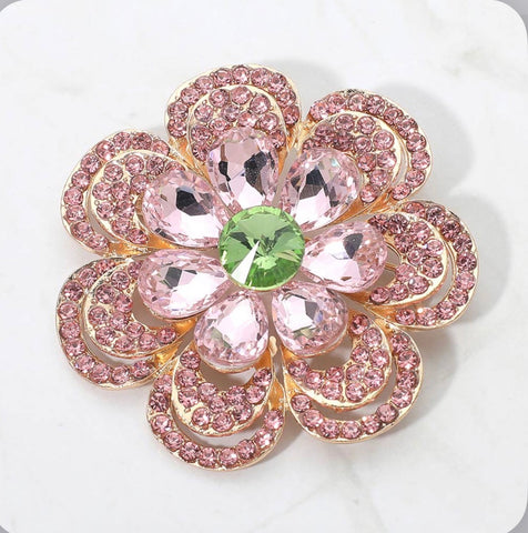 Crystal Floral Statement Pin Brooch