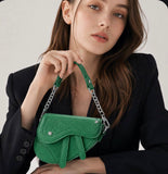Green Faux Leather Mini Saddle Shoulder Crossbody Bag