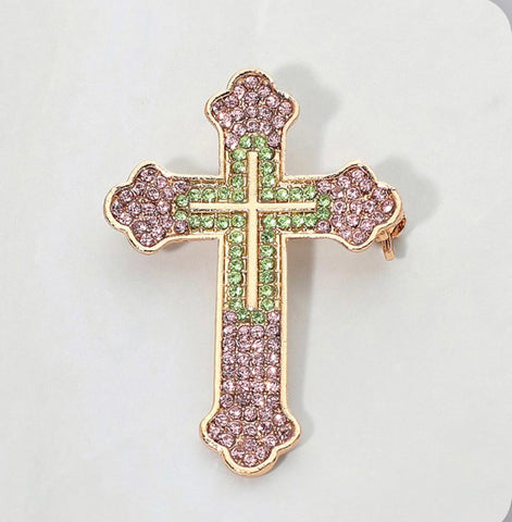 Rhinestone Pave Cross Pin Brooch