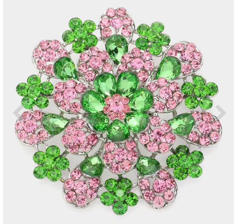 Oversized Flower Crystal Pave Pin Brooch