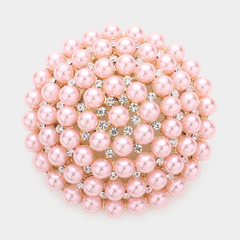 Pink Pearl Round Brooch