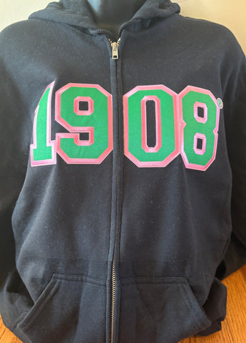 Black 1908 Zipper Hoodie Swtshirt