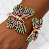 Rhinestone Double Butterfly Hinged Bangle Bracelet
