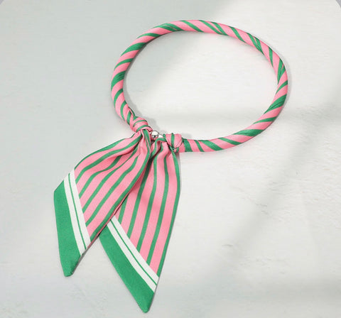 Striped Printed Bow Knot Fabric Scarf Magnetic Necklace