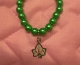Delicate Pink Ivy on Green Pearl Bracelet