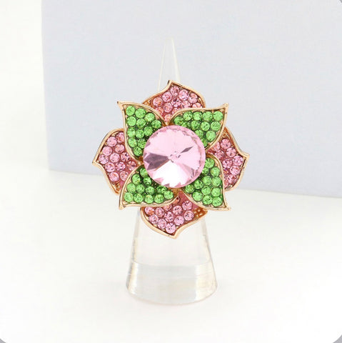 Round Stone Centered Flower Stretch Ring