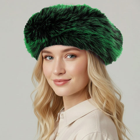 Green Fur Winter Beret Hat