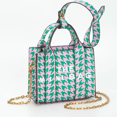 Pink & Green Houndstooth Mini Purse