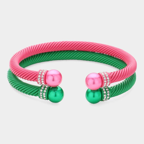 2 PCS Pearl Tip Bracelets - Pink & Grn #1