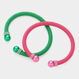 2 PCS Pearl Tip Bracelets - Pink & Grn #1