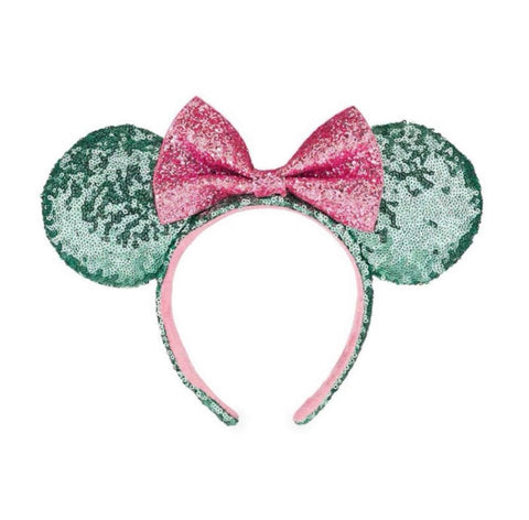 Pink & Green Sequins MInnie Ears