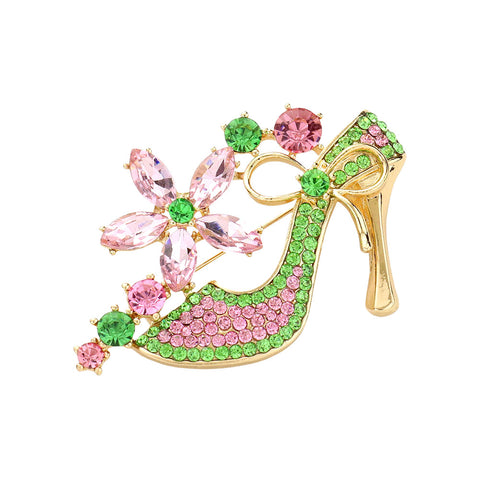 Stiletto Heel Marquise Stone Flower Pin Brooch