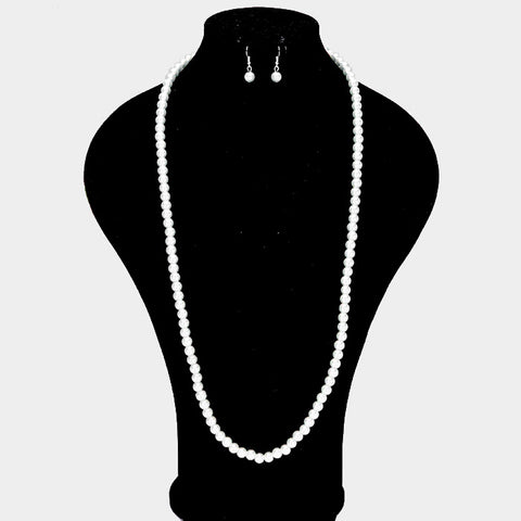 Long Pearl Necklace & Earrings