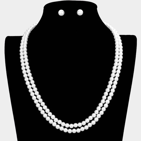 Double Layered Pearl Necklace & Earrings