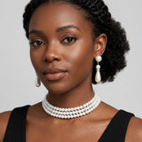 3-Row Pearl Choker Necklace & Earrings