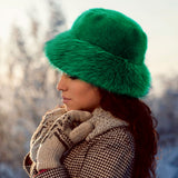 Fur Russian Style Plush Bucket Hat - Green