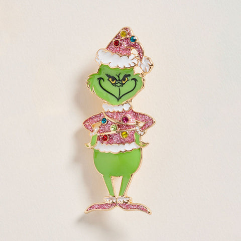 Pink & Grn Grinch Brooch