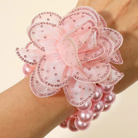 Bling Studded Fabric Flower Stretch Bracelet