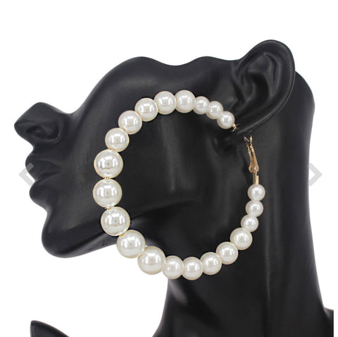 Large Pearl Hoop Earrings (Cream or White Pearl)
