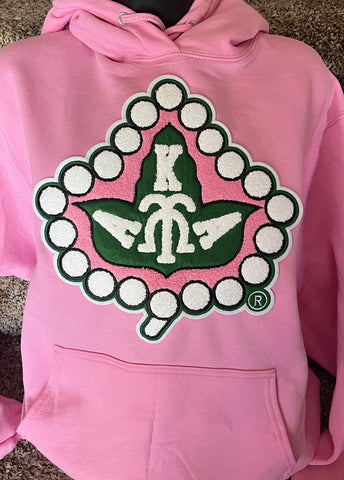 Chenille Ivy Patch on Pink Hoodie Sweatshirt