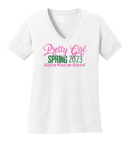 Spring 2023 AKA Pretty Girl Vneck Tshirt-White