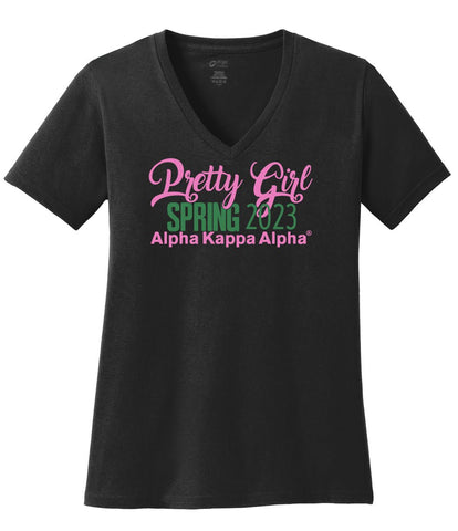 Spring 2023 AKA Pretty Girl Vneck Tshirt-Black