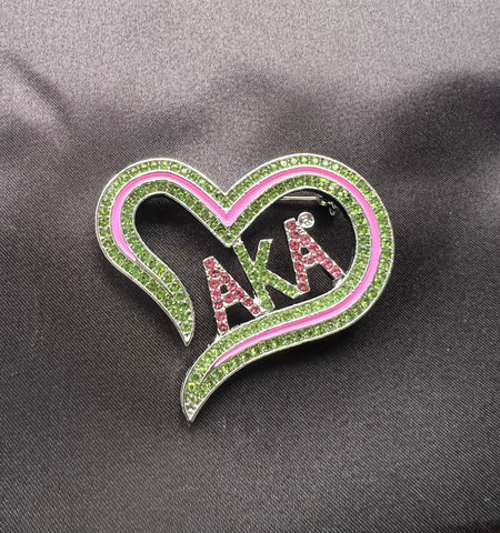 AKA Rhinestone Heart Lapel Pin