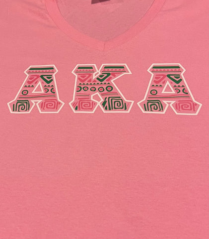 Pink- AKA African Print (Kente) Design Vneck Shirt
