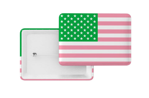 Pink and Green Flag Button, 3x2 inches