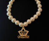 Golden Soror Rhinestone Ivy Charm Pearl Bracelet