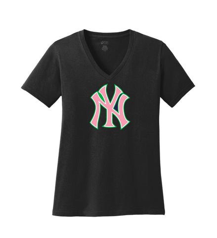 NY Yankees Vneck Shirt - Pink & Green