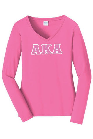 Pretty in Pink Long Slv Vneck AKA Shirt