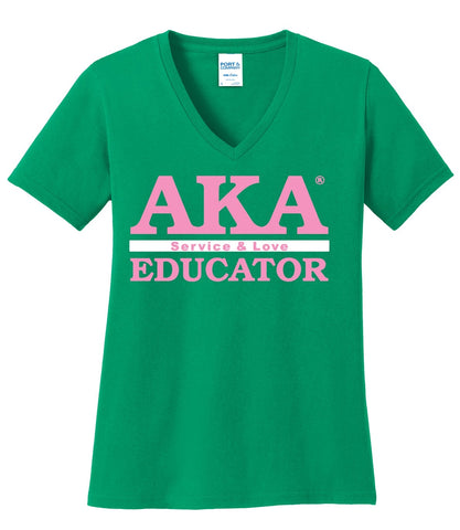 AKA EDUCATOR Vneck Pink & Green