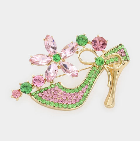 Pink and Green Crystal Shoe Brooch 10