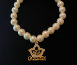 Golden Soror AKA Rhinestone Charm Pearl BRACELET