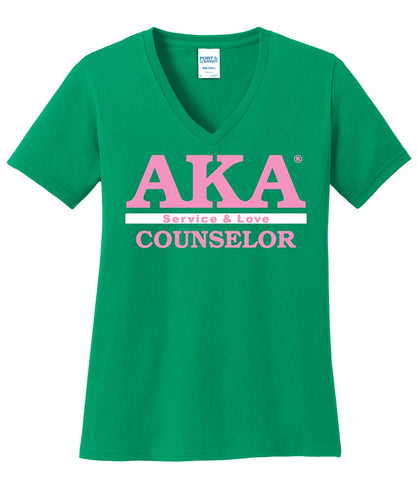AKA COUNSELOR Vneck Pink & Green