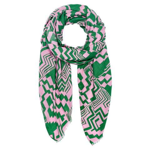 Geometric Printed Oblong Scarf Pink and Green