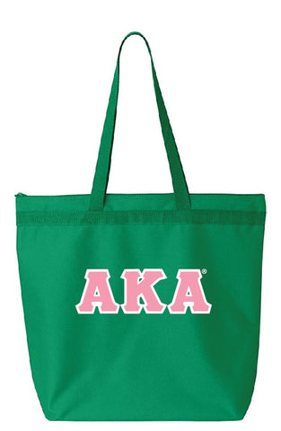 Large Green AKA Zippered  Tote Bag