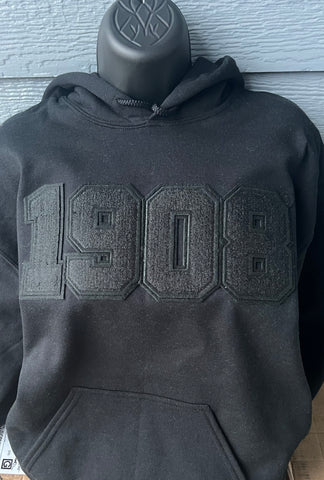 1908 Black on Black Chenille Patch Hoodie