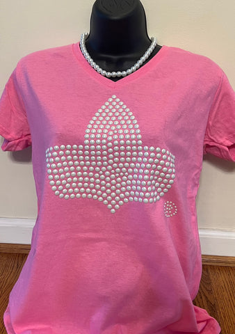 3D Pearl Ivy on PINK Short Slv Vneck