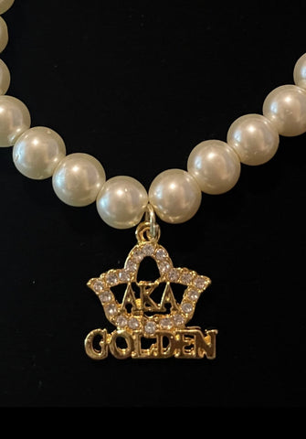 Golden Soror Rhinestone Ivy Pendant Pearl Necklace