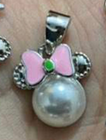Minnie Mouse Necklace Pendant Pink/Green Bow