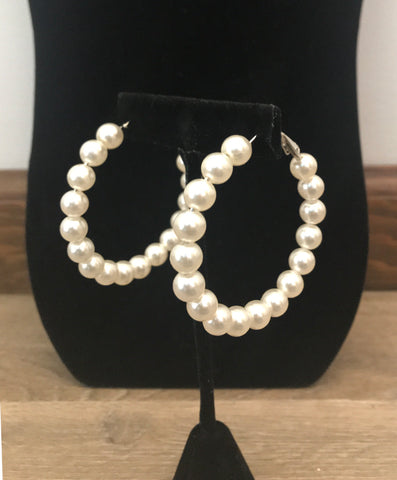 Pearl Hoop Earrings (Large or Small)
